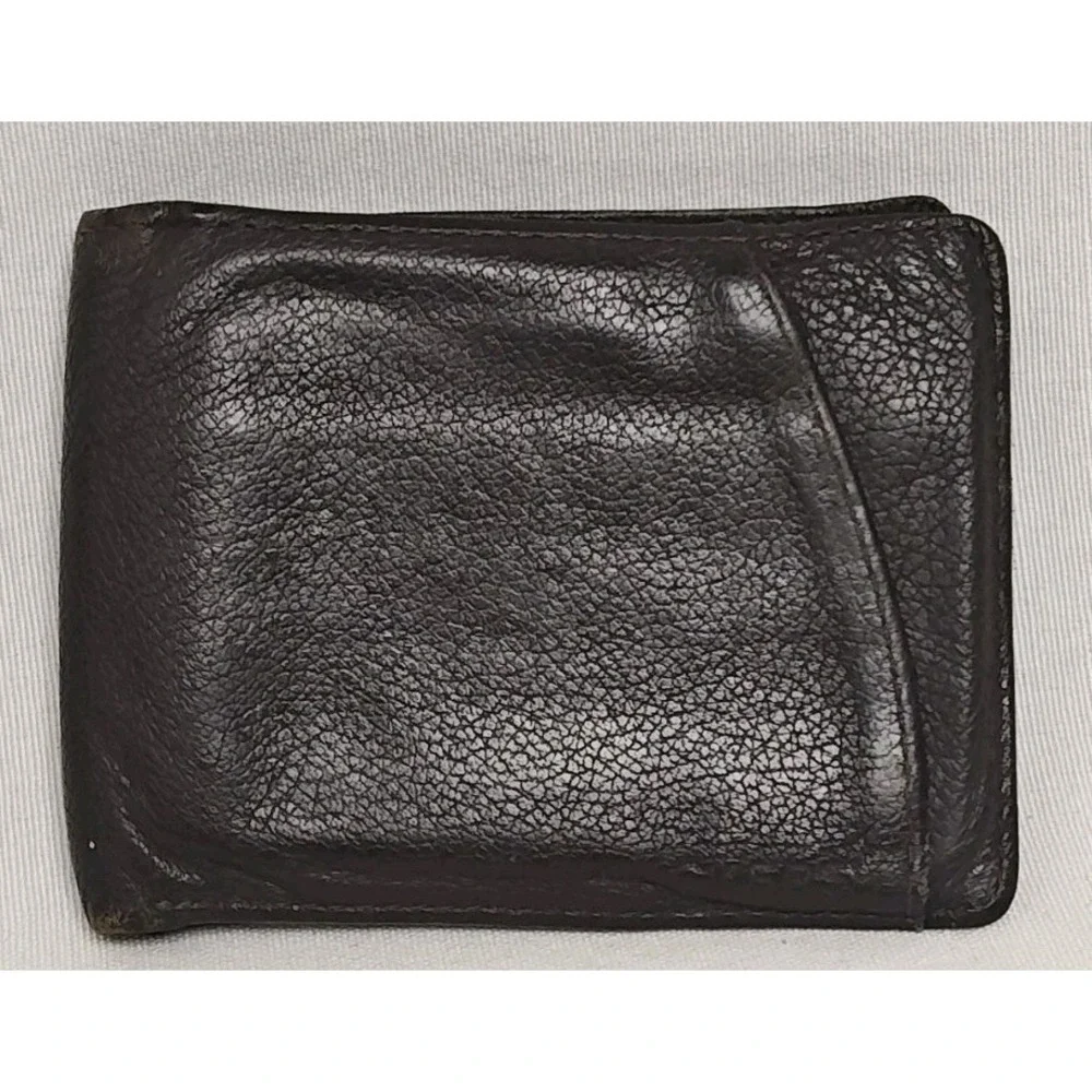 Vintage Dockers Men's Brown Full Grain‎ Leather Stitched Wallet Bifold Embossed